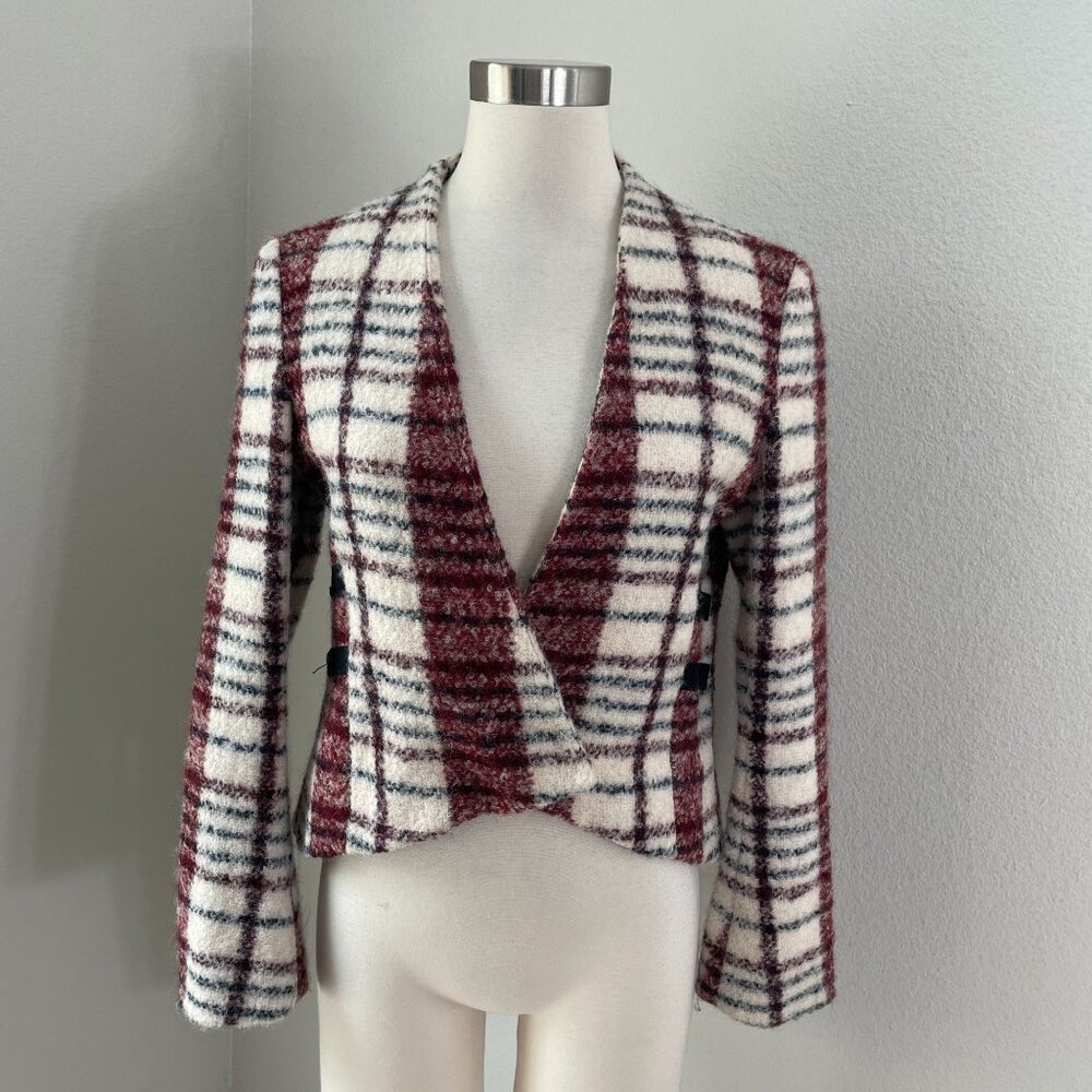 Derek‎ Lam 10 Crosby Womens 6 Plaid Wool Alpaca Blend Jacket V Neck Snap Closure